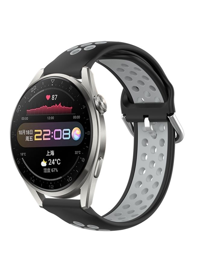 Replacement Strap For Huawei Watch 3 Pro 22mm Perforated Breathable Sports Silicone Watch Band Black+ Grey