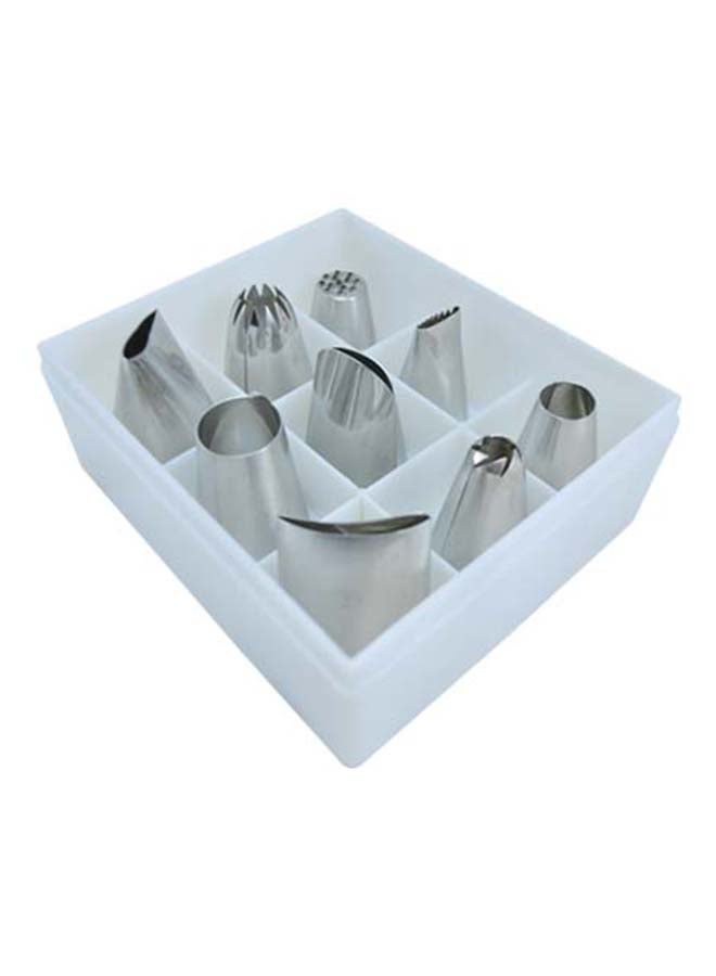 9-Piece Pastry Nozzle Set With Box Silver 