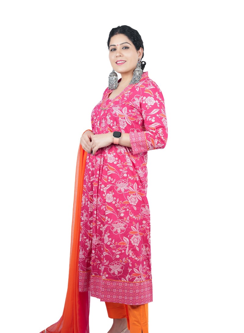 PRIYA’S PANACHE Women's Cotton Kurta Palazzo Set with Chiffon Dupatta | Indian Ethnic Wear for Eid & Diwali | Festive Salwar Kameez Suit - Image 5