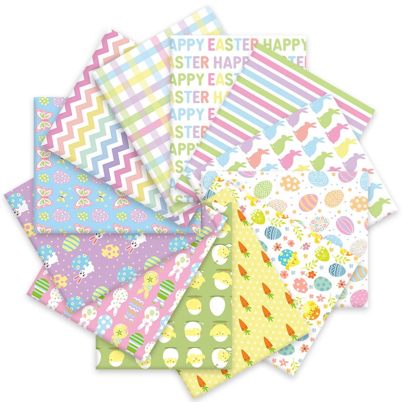 Whaline 12Pcs Easter Cotton Fabric Bundles 18 x 22 Inch Easter Bunny Egg Carrot Printed Fat Quarters Happy Easter Quilting Patchwork Squares Sewing Fabrics for DIY Handmade Crafting Home Party Decor - Image 1