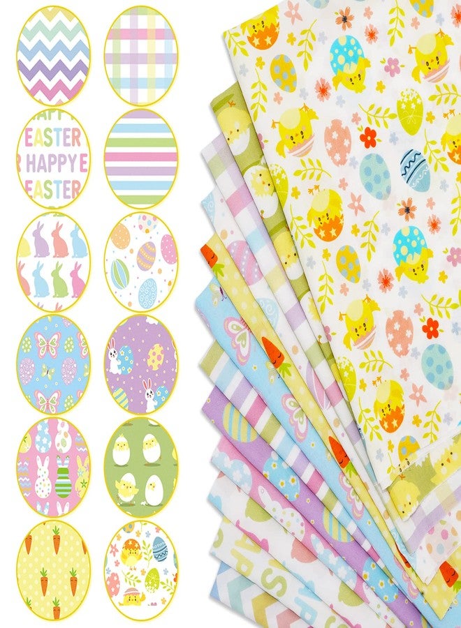 Whaline 12Pcs Easter Cotton Fabric Bundles 18 x 22 Inch Easter Bunny Egg Carrot Printed Fat Quarters Happy Easter Quilting Patchwork Squares Sewing Fabrics for DIY Handmade Crafting Home Party Decor - Image 3