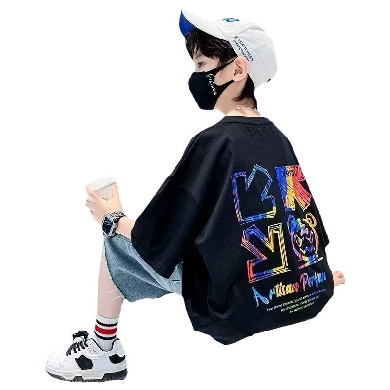 Short-Sleeved T-Shirt Children'S Trendy Printed Loose Half-Sleeved T-Shirt Base Shirt Top - Image 5