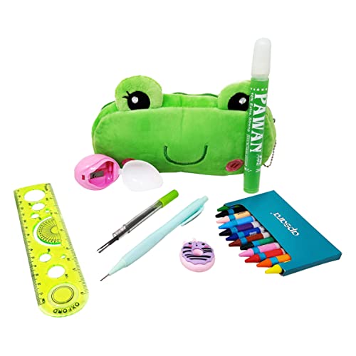 PARTEET Combo Pack of 1 Soft Pouch, 1 Scale, 1 Glue, 1 Eraser, 1 Sharpner, 1 Lead Pencil with Extra Leads, 12Pc Crayons Colour for Kids (Combo Pack of 7 Items) - Image 3