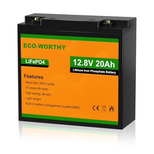ECO-WORTHY 12V 20Ah Lithium Battery, 3000+ Deep Cycle Rechargeable LiFePO4 Lithium Ion Phosphate Battery with BMS for Trolling Motor, Fish finder, Kids Scooters, Power Wheels, Outdoor Camping - Image 1