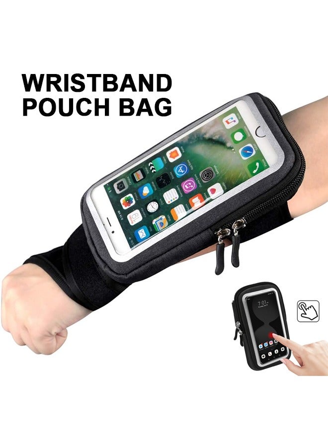 Generic Wristband Pouch Bag, Screen Touchable Cycling Wrist Bag, Sweatproof Sport Running Armband, Riding Forearm Band, Wristband Thumb Wrist for Cycling, Jogging, Exercise, Black - Image 1