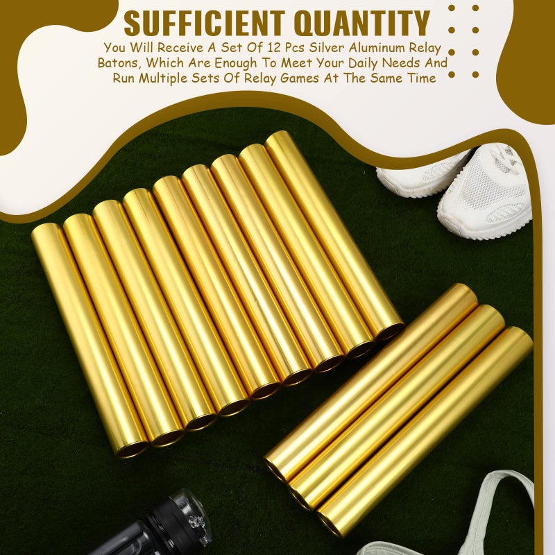 Hanaive 12 Pieces Relay Baton Sports Aluminum Track Baton Field Race Equipments for Running Race Team Corrosion Resistant for Students Office Clark Running Outdoor Field Race Tools(Gold) - Image 4