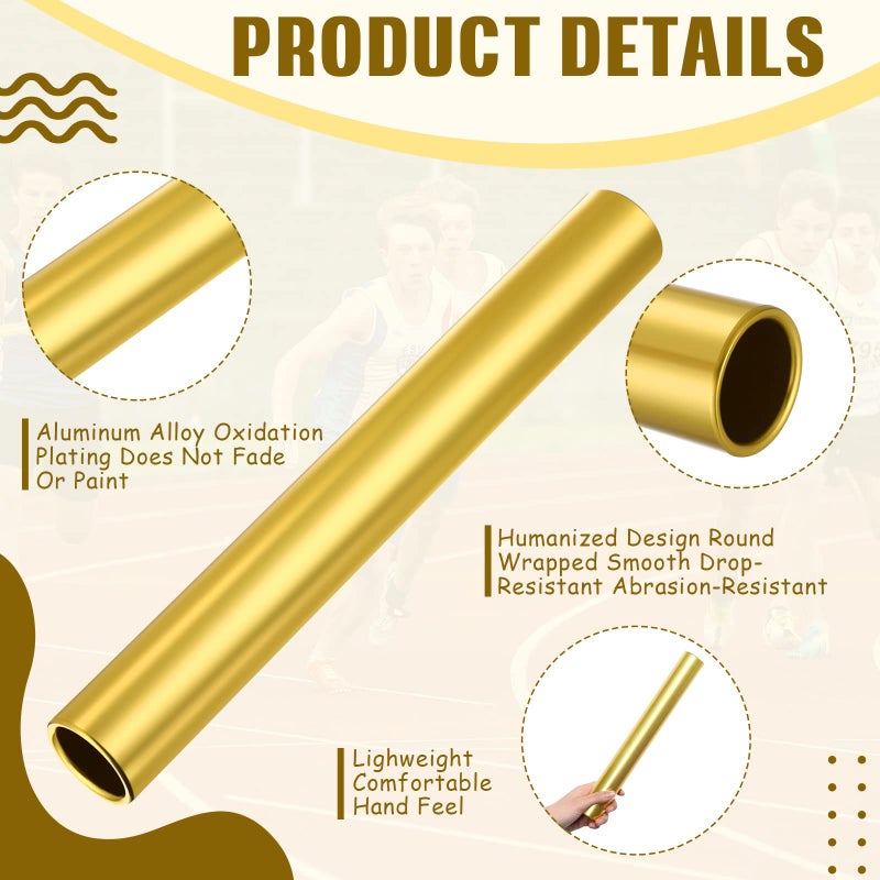 Hanaive 12 Pieces Relay Baton Sports Aluminum Track Baton Field Race Equipments for Running Race Team Corrosion Resistant for Students Office Clark Running Outdoor Field Race Tools(Gold) - Image 2