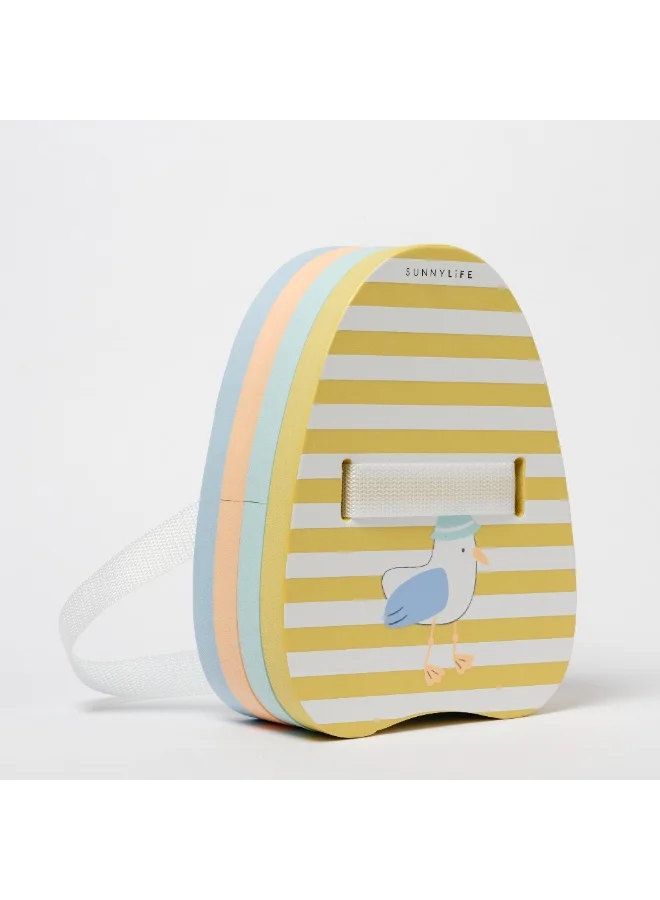 SUNNY LIFE Bubble Back Float – Sid the Seagull Mustard Stripe | Kids Swimming Trainer Float | Adjustable, Safe & Fun for Learn-to-Swim