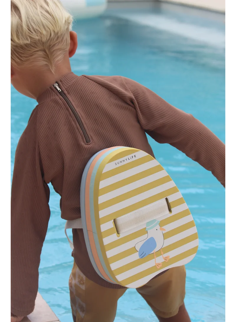 SUNNY LIFE Bubble Back Float – Sid the Seagull Mustard Stripe | Kids Swimming Trainer Float | Adjustable, Safe & Fun for Learn-to-Swim