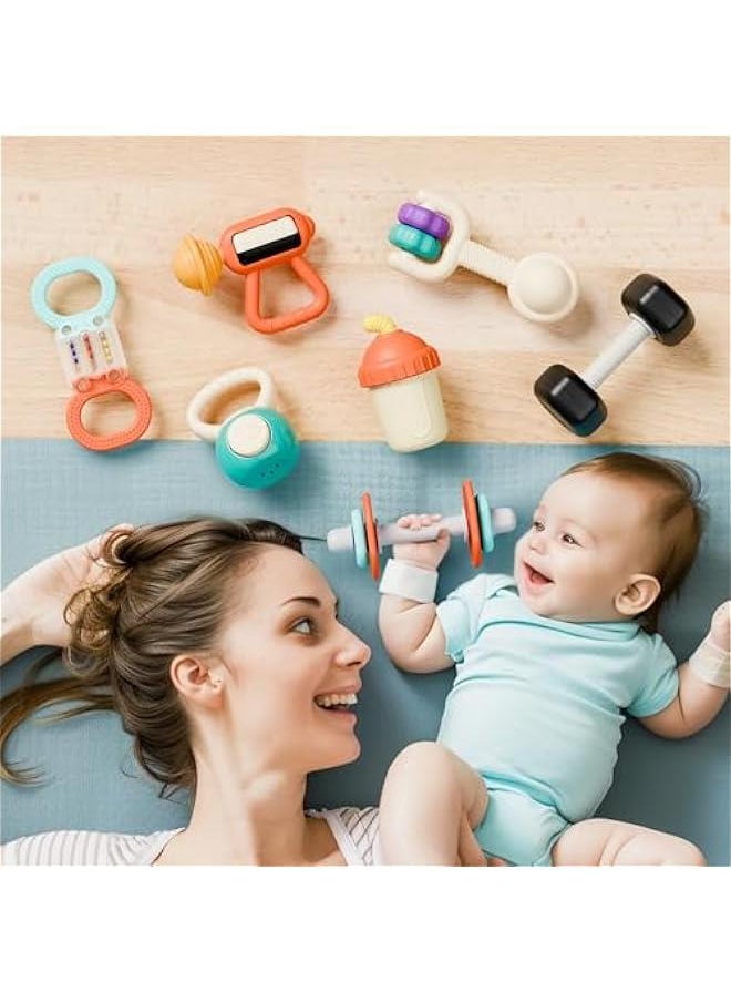 Generic - Baby First Gym Rattle Set, Infant Dumbbell Weights Teething Rattles 3-6-12 Month, Newborn Workout Sensory Stroller Toy, Babies Birthday Shower Gift 5 7 8 9 10 Month Toddler Boy Girl-7PCS - Image 1