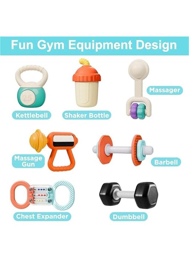 Generic - Baby First Gym Rattle Set, Infant Dumbbell Weights Teething Rattles 3-6-12 Month, Newborn Workout Sensory Stroller Toy, Babies Birthday Shower Gift 5 7 8 9 10 Month Toddler Boy Girl-7PCS - Image 1