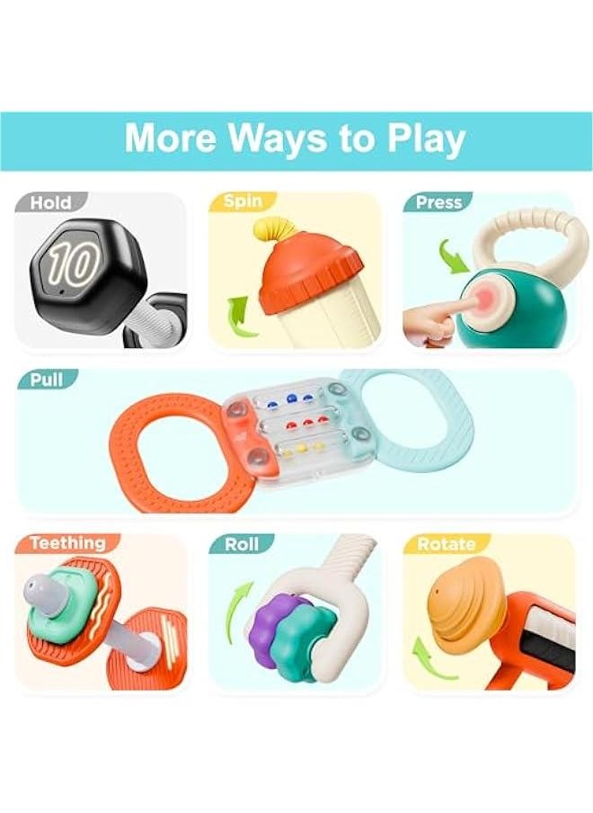 Generic - Baby First Gym Rattle Set, Infant Dumbbell Weights Teething Rattles 3-6-12 Month, Newborn Workout Sensory Stroller Toy, Babies Birthday Shower Gift 5 7 8 9 10 Month Toddler Boy Girl-7PCS - Image 1