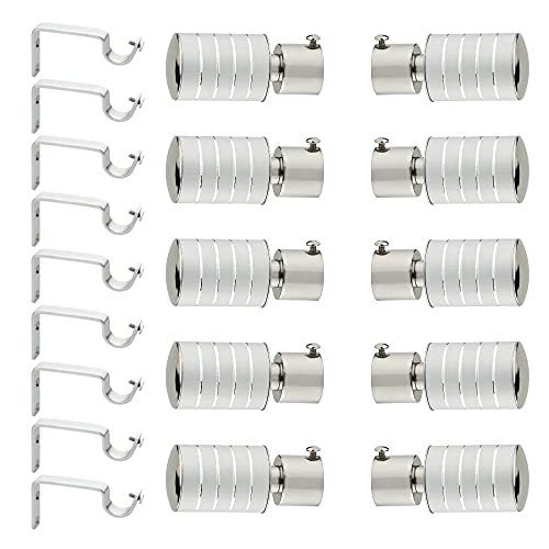 Welson Stainless Steel Curtain Bracket with Support 1 Inch Rod Pocket Finials Rod Support Fittings, Curtain Rod Holder (5 Pair Silver) - Durable Window Decor Solution for Elegant Home Interiors - Image 1