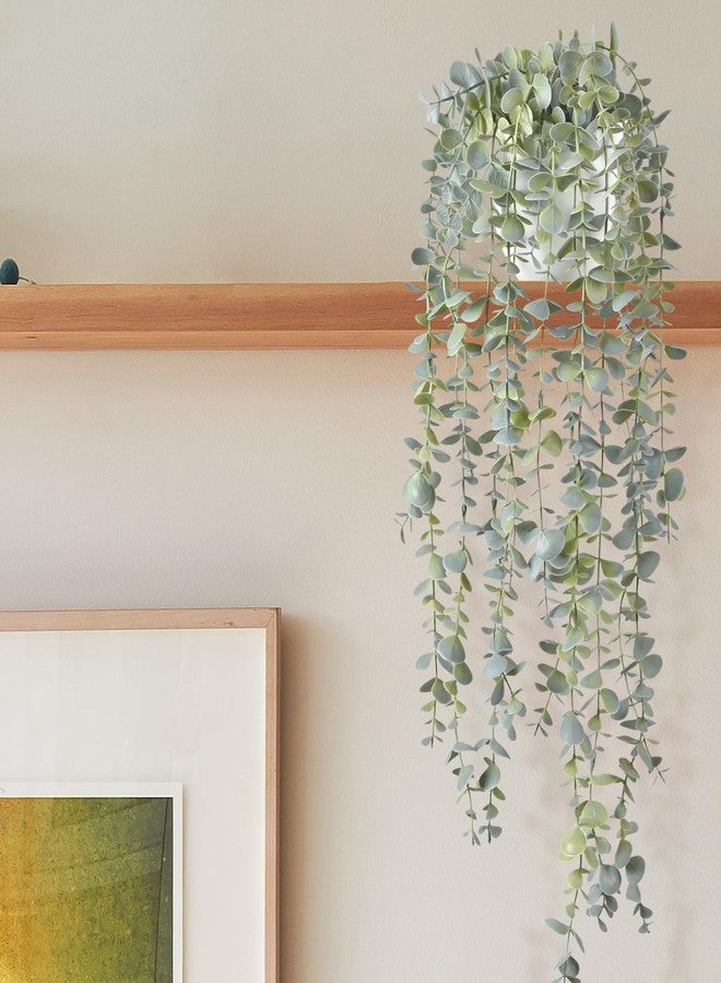 BACAMA Decorative Hanging Plants for Shelf, Faux Ivy Eucalyptus Vine, Fake Greenery in White Pot (Full, Large Pot) - Image 4
