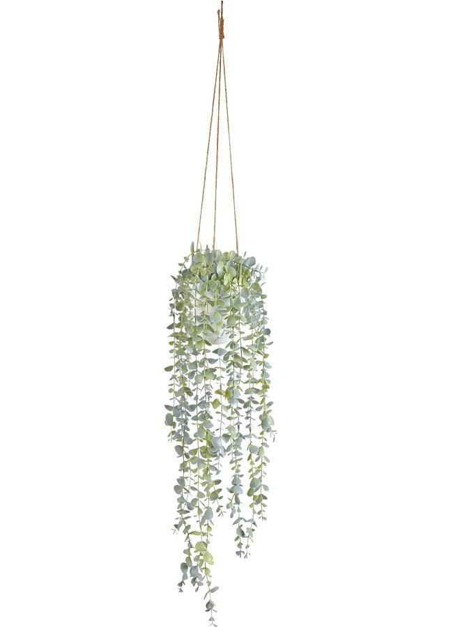 BACAMA Decorative Hanging Plants for Shelf, Faux Ivy Eucalyptus Vine, Fake Greenery in White Pot (Full, Large Pot) - Image 1