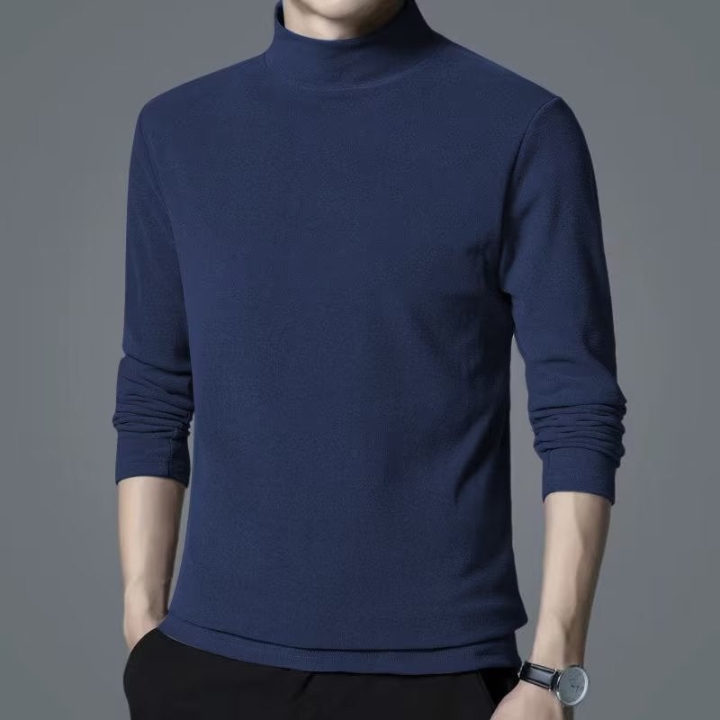 Long-sleeved T-shirt Men's Semi-high Collar Solid Color All-match Casual Inner Middle Collar Base Shirt Trendy New Autumn and Winter Base Shirt T-shirt - Image 1