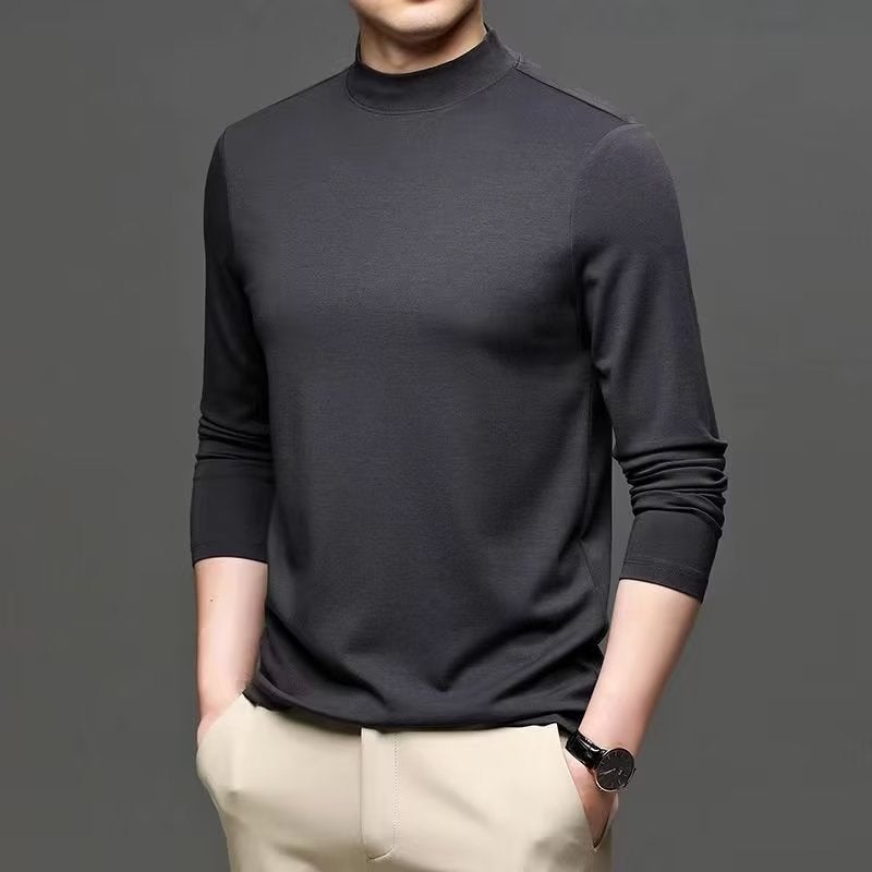 Long-sleeved T-shirt Men's Semi-high Collar Solid Color All-match Casual Inner Middle Collar Base Shirt Trendy New Autumn and Winter Base Shirt T-shirt - Image 3