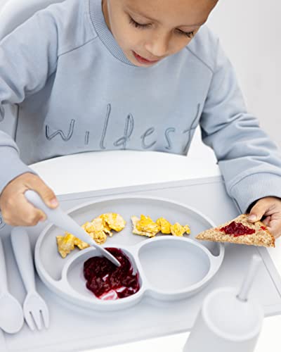 ezpz Happy Utensils (Pewter) - 24 Months+ - BPA Free Toddler Utensils - Fork, Spoon and Knife for Toddlers and Preschoolers - Kids for Self-Feeding Development - Image 5