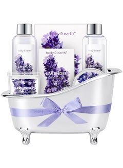 BODY & EARTH Gift Set for Women Body & Earth Gifts for Women Lavender Gift Baskets For Women Bath Sets for Women Gift with Bubble Bath Body Lotion Scented Candle Christmas Gifts for Women Bath Gifts for Women  - Image 1