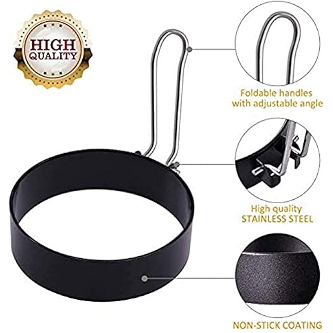 كاست ويف عبوات من 4 عبوات قوالب بيض دائرية غير لاصقة من الفولاذ المقاوم للصدأ لصنع بيض إفطار مثالي للقلي والمزيد - Image 3