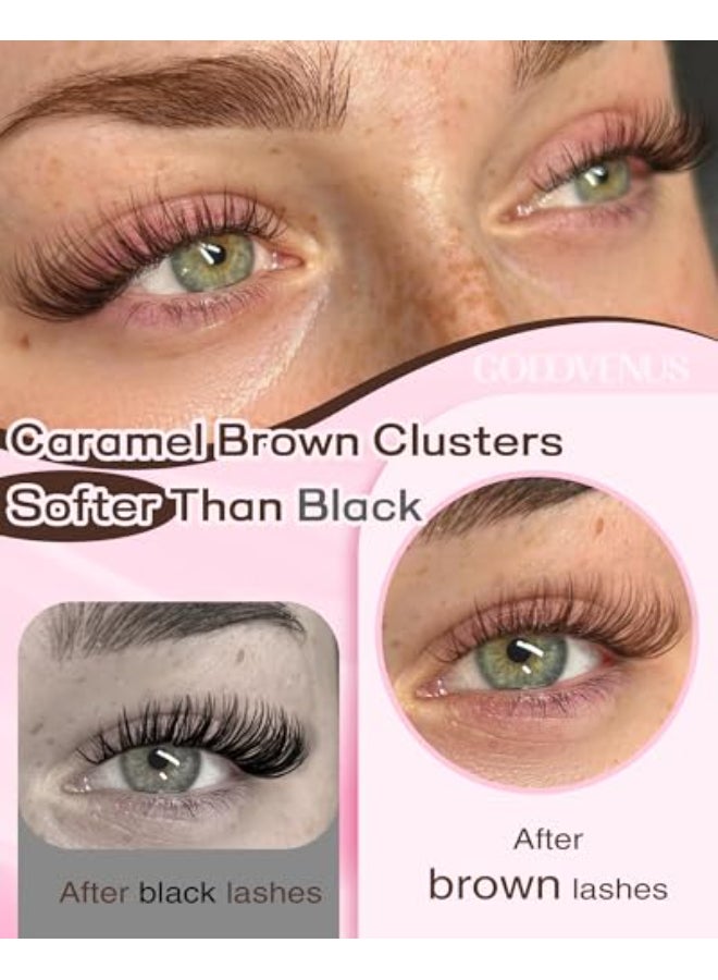 Goddvenus Brown Lash Clusters Kit Natural 300Pcs Wispy Lashes Cluster Eyelash Cluster Extensions Kit C Curve Individual Lashes Extensions Kit For DIY Waterproof Long Lasting Light Brown1016mm - Image 3