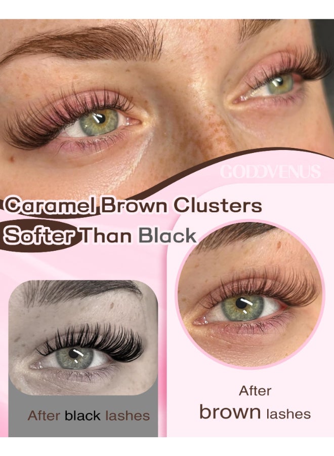 Goddvenus Brown Lash Clusters Kit Natural 300Pcs Wispy Lashes Cluster Eyelash Cluster Extensions Kit C Curve Individual Lashes Extensions Kit For DIY Waterproof Long Lasting Light Brown1016mm - Image 4