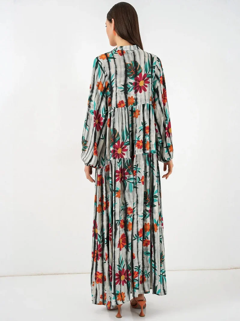 Big Dart Charcoal Grey BDART Patterned V-Neck Maxi Dress for Women | Best Price UAE