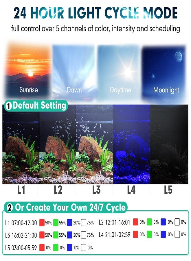 hygger Custom Full Spectrum Aquarium LED Light Daylight-Moonlight & 24/7 Mode, Adjustable Brightness 8 Colors Fish Tank Light for 36-42 Inches Planted Aquarium Light - Image 3