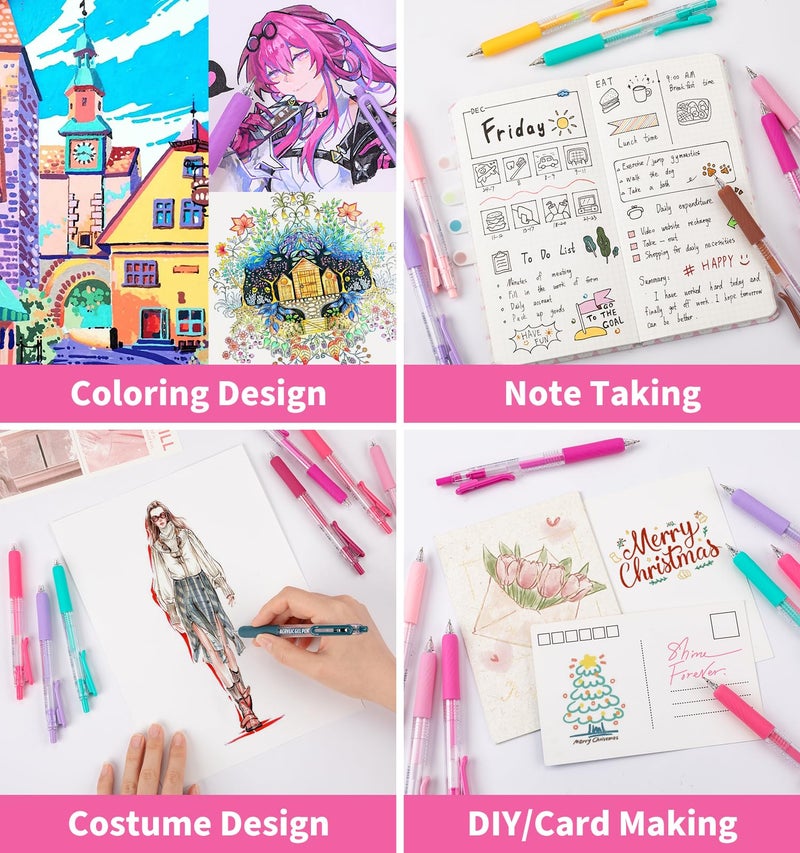 Joyask Gel Pens For Coloring  12 Colors Retractable Colored Pens For Black Paper & White Paper  0.7Mm Fine Point Colorful Pens For Coloring  Writing  Drawing  Journaling  Note Taking  School  Office  Home - Image 5