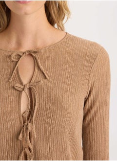 DeFacto Regular Fit Crew Neck Basic Ruched Detail Long Sleeve Cardigan  - Image 2