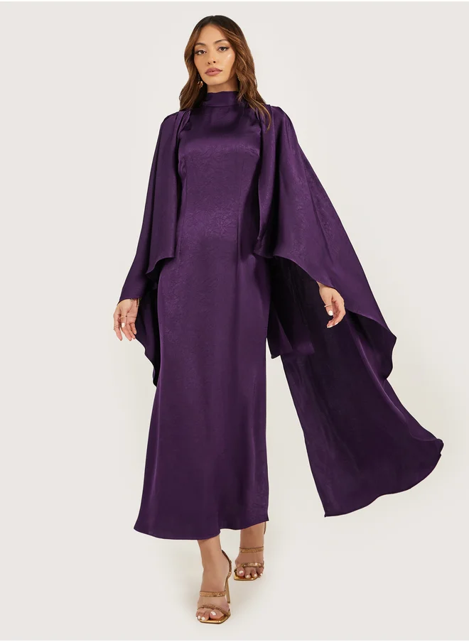 Styli Plain Cape Sleeves A-Line Maxi Dress