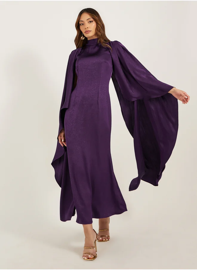 Styli Plain Cape Sleeves A-Line Maxi Dress