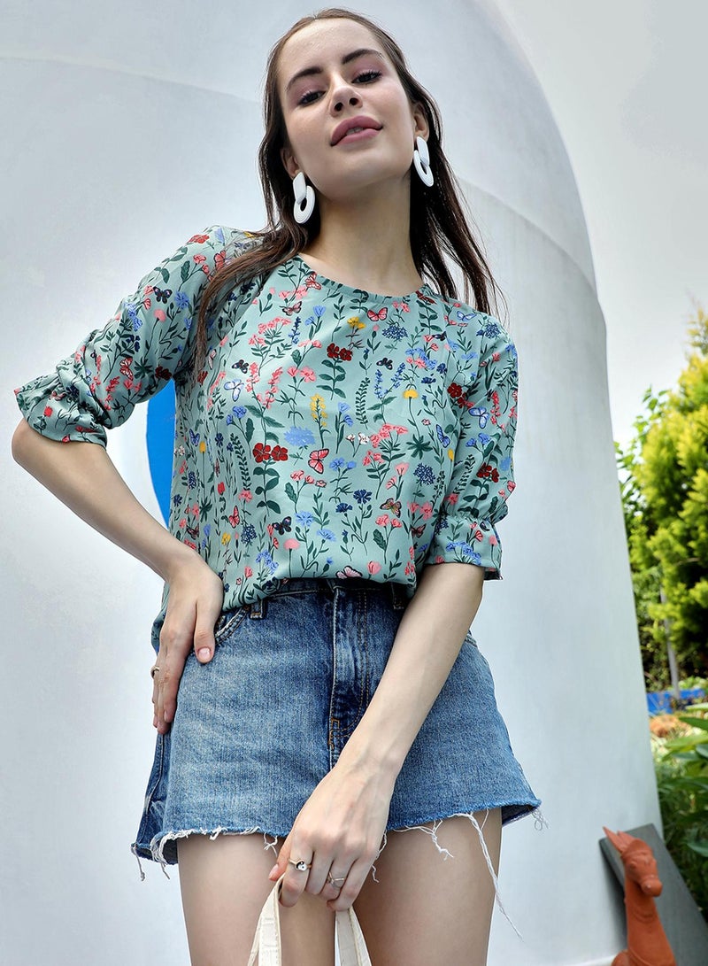 PINACOLADA Women's Olive Green Botanical Top - Image 1