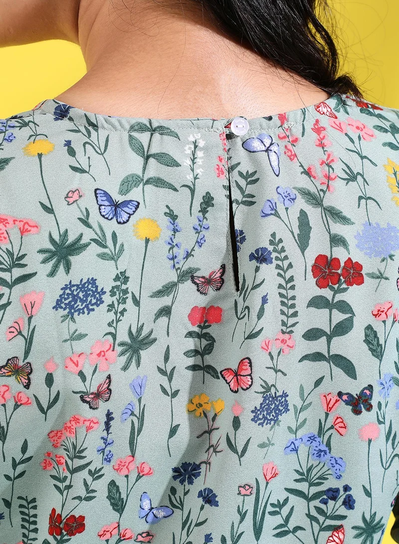 PINACOLADA Women's Olive Green Botanical Top