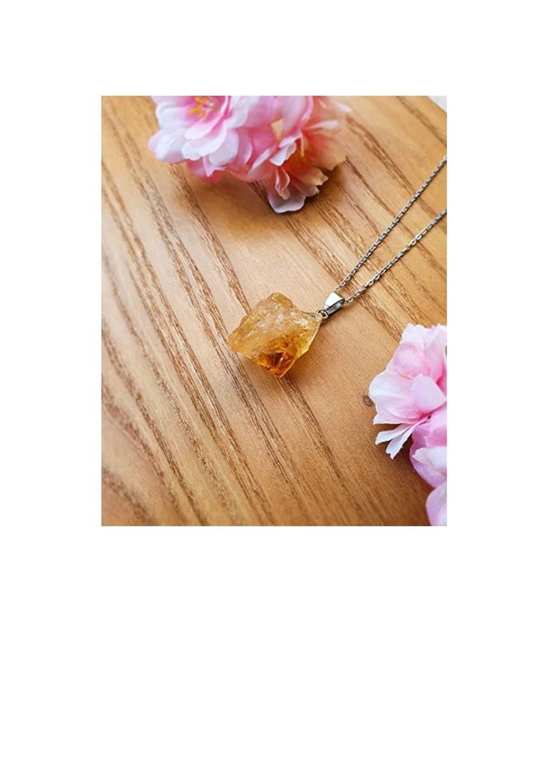 REBUY Citrine Pendant Handmade Natural Irregular Crystal Raw Gemstone Pendant Necklace