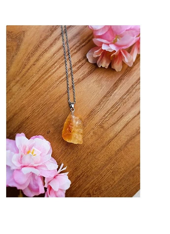 REBUY Citrine Pendant Handmade Natural Irregular Crystal Raw Gemstone Pendant Necklace