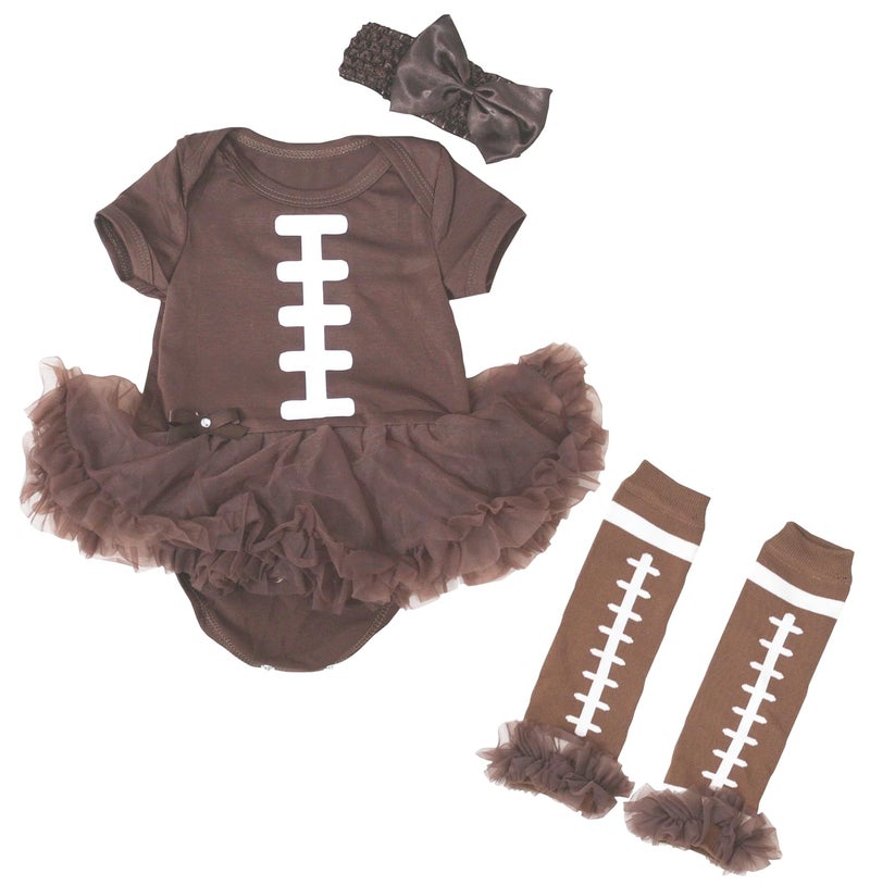 Petitebella Rugby Print Brown Bodysuit Brown Baby Dress Leg Warmer Nb-18m (3-6 Months) - Image 2