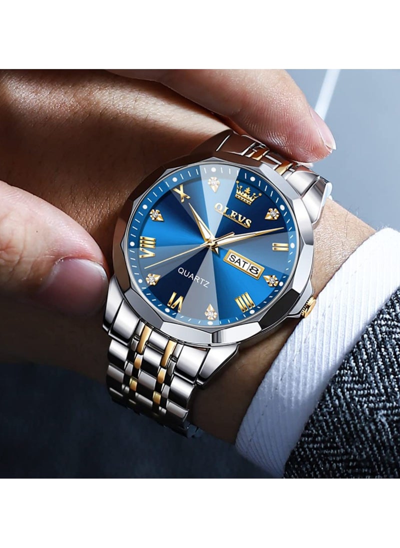 OLEVS - OLEVS Watch for Men Quartz Stainless Steel Waterproof Luminous Date Two Tone Luxury Wrist Watch - Image 1