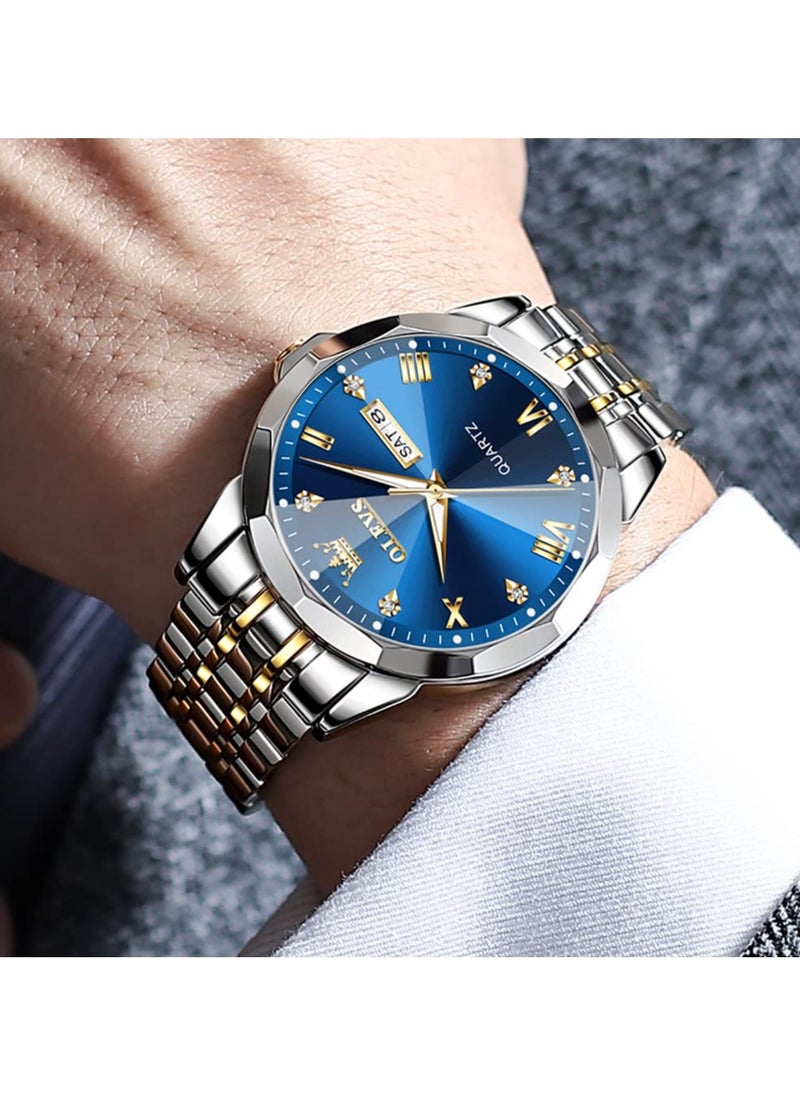 OLEVS - OLEVS Watch for Men Quartz Stainless Steel Waterproof Luminous Date Two Tone Luxury Wrist Watch - Image 1