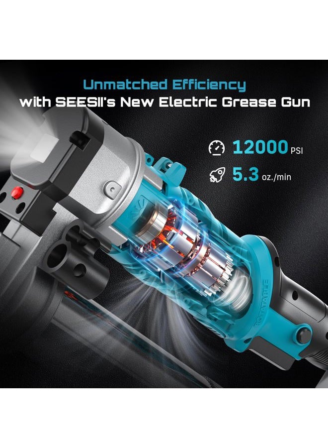 Seesii Grease Gun, Innovative 2-in-1 Easy-to-Use Electric Grease Gun, 5.3 oz/min 12,000 PSI High-Efficiency Battery Powered Grease Gun Kit, Cordless Grease Gun with 2*2.0AH Batteries and Charger, B003 - Image 4