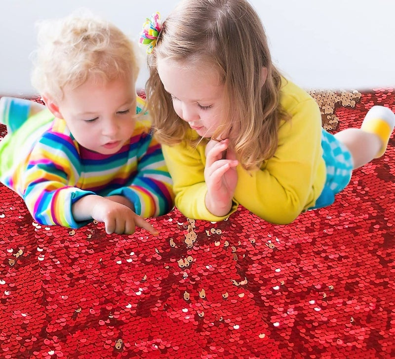 penepico Sensory Wall Sequin Flip Fabric for Kids,2Yd Large Sequins Sensory Materials Fidget Play for Toddlers,Tactile Stimulation,Reversible Glitter Fabric (2 yd, Bright Red + Silver) - Image 3
