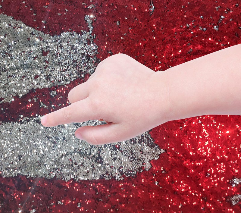 penepico Sensory Wall Sequin Flip Fabric for Kids,2Yd Large Sequins Sensory Materials Fidget Play for Toddlers,Tactile Stimulation,Reversible Glitter Fabric (2 yd, Bright Red + Silver) - Image 5