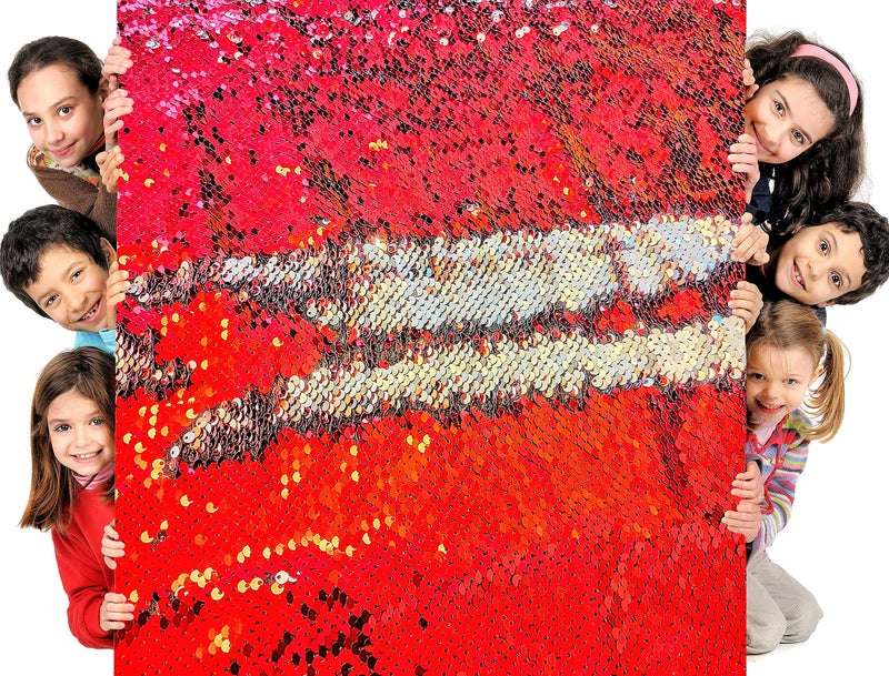 penepico Sensory Wall Sequin Flip Fabric for Kids,2Yd Large Sequins Sensory Materials Fidget Play for Toddlers,Tactile Stimulation,Reversible Glitter Fabric (2 yd, Bright Red + Silver) - Image 2