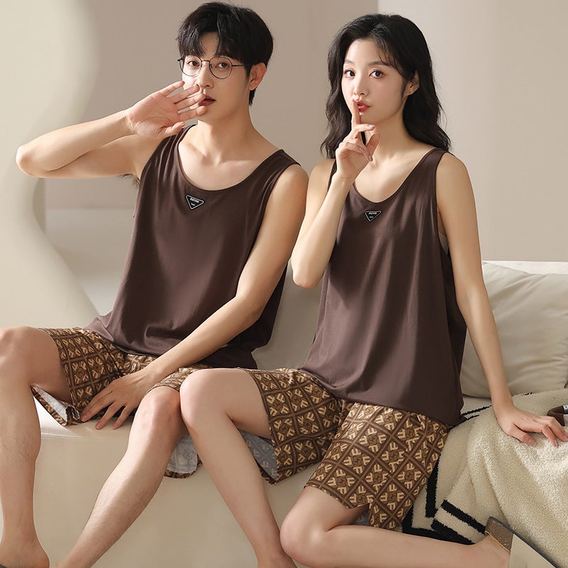 Modal Couple Pajamas Women'S Summer Vest Shorts One Female One Male Thin Large Size Men'S Home Suit - Image 5