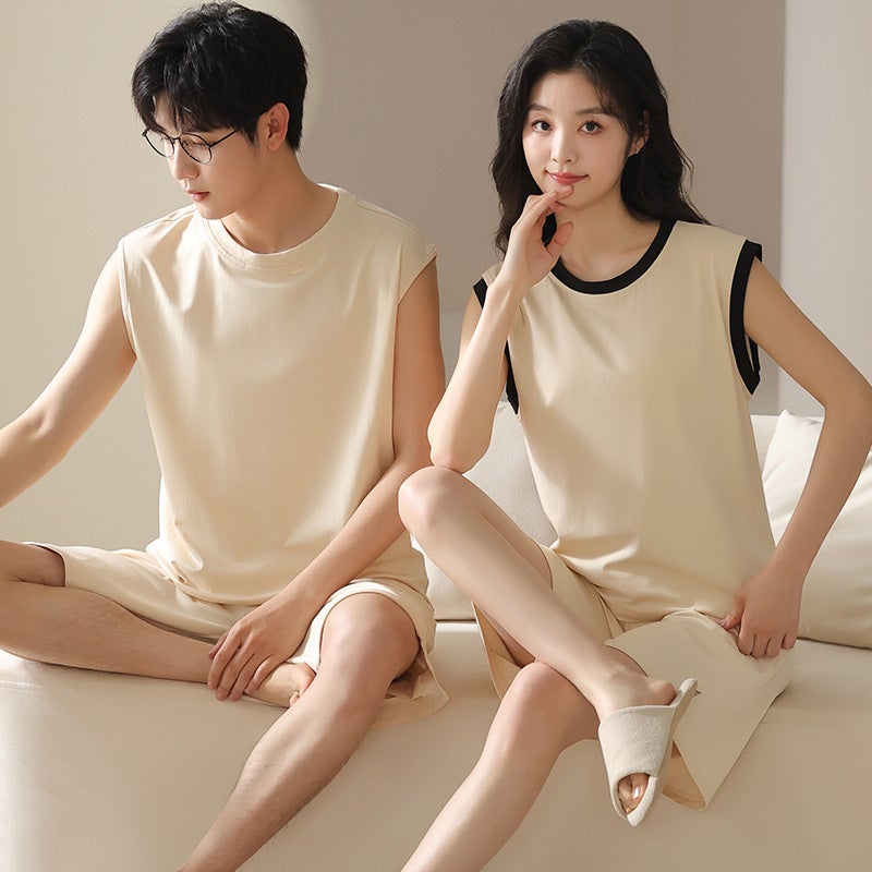Modal Couple Pajamas Women'S Summer Vest Shorts One Female One Male Thin Large Size Men'S Home Suit - Image 4