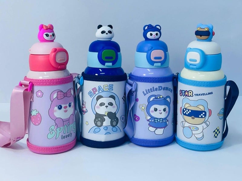 Kids Insulated Water Bottle with Straw, Cover & Strap, 500ml