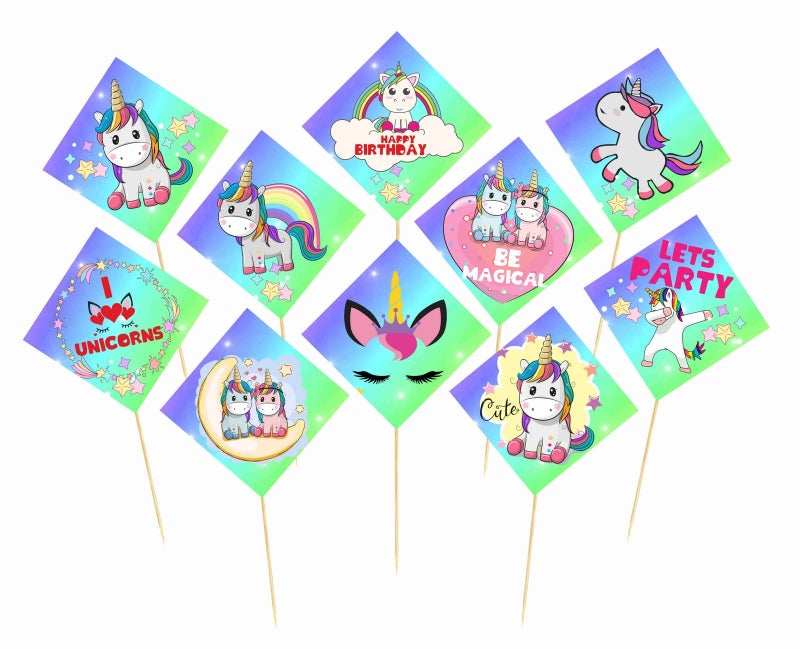 Balloonistics Rainbow Unicorn Theme Photo Booth Props on Stick for Girls Birthday Party 10 Ct - Image 1