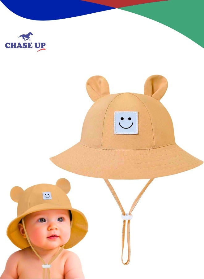 Chase Up Baby Sun Hat, Toddler Bucket Hat for Baby Boys and Girls, Kids Wide Brim Sun Hats Cap 3-12 Months, Sun Protection Summer Beige - Image 1