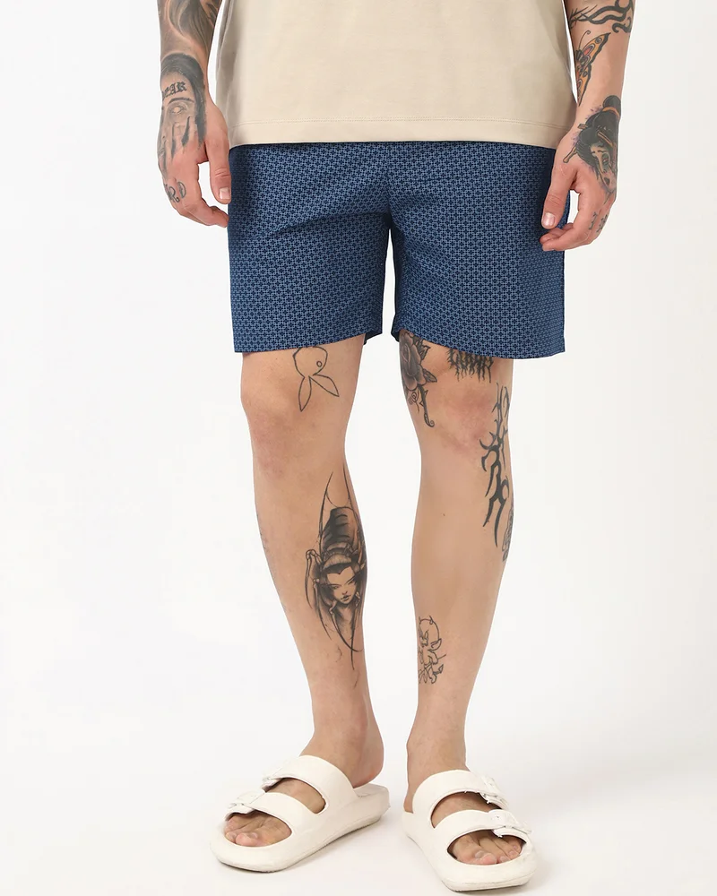 bewakoof Men's Navy Blue All Over Printed Boxers