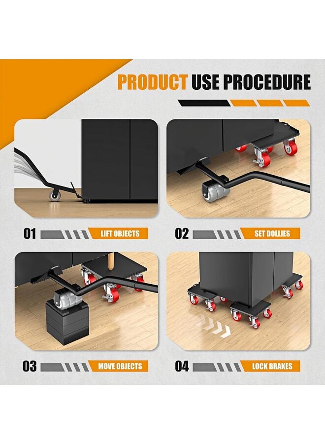 Heavy Duty 1500LBS Furniture Dolly & Movers with 5X 360° Wheels - Carbon Steel Panel & Non-Slip Rubber Casters, Includes Lifter Jacks, Gliders for Sofa, Refrigerator (5.4 Inch, Red) - Image 2